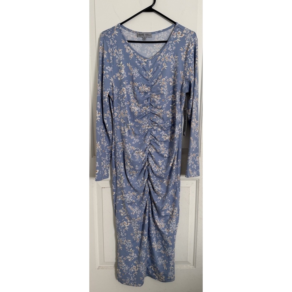 Almost Famous Dress Floral Ruched Long Sleeve Bodycon Small Boho Festival‎ READ
